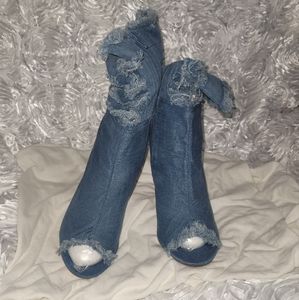 Chase and Chloe blue (with tan bottom) denim stiletto booties